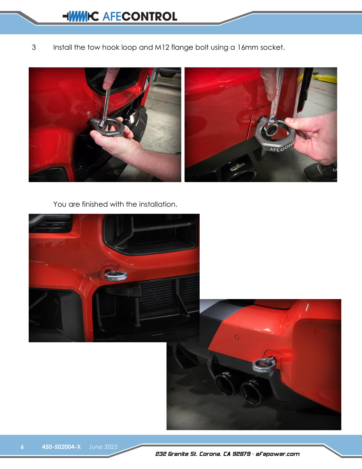 aFe 23-25 BMW M2 (G87) CONTROL F&R Tow Hook Blue (450-502004-L)