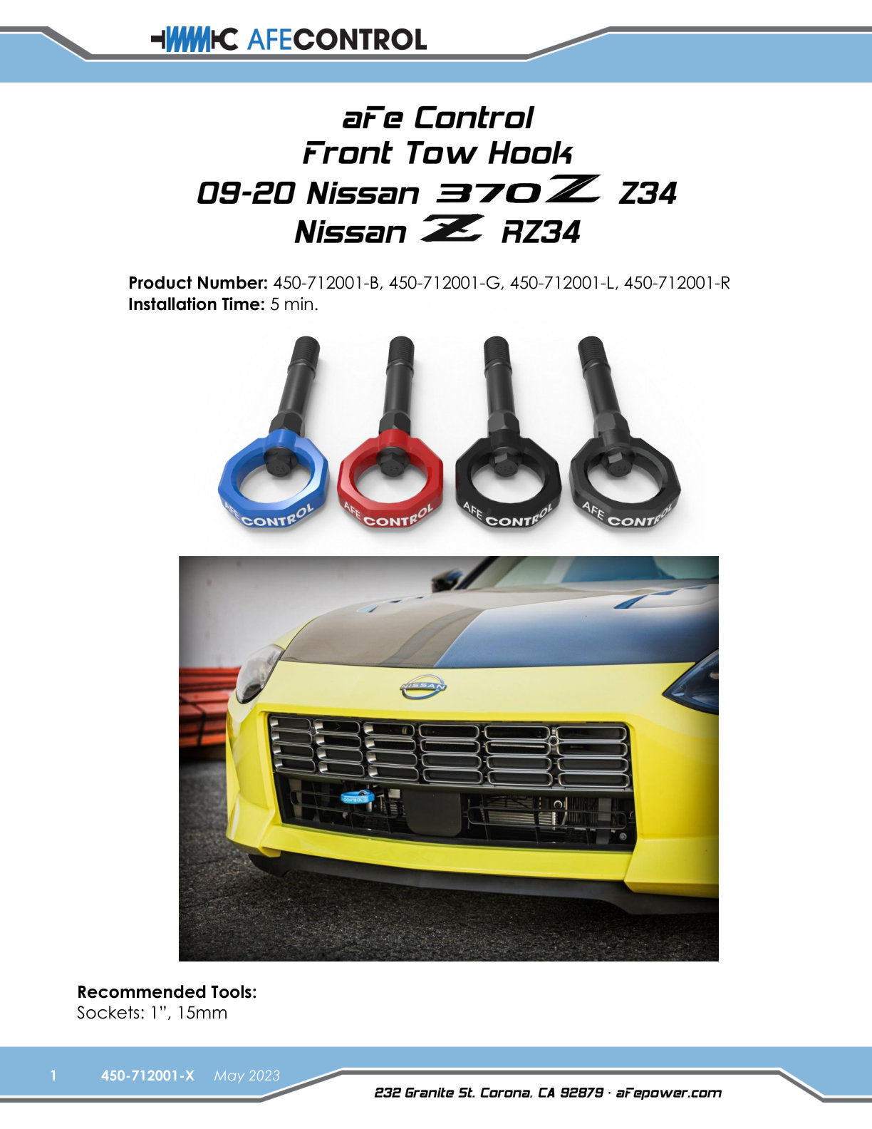 aFe Control Tow Hook | Nissan Z/370Z (09-23) (450-712001-L)