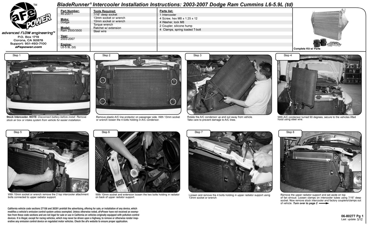 aFe BladeRunner GT Series Intercooler | Dodge Diesel Trucks 03-07 L6-5.9L (46-20011)