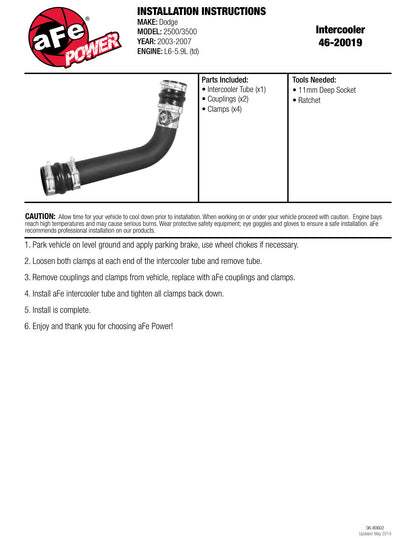 aFe Bladerunner 3in Intercooler Outlet Tube | Dodge Ram 03-09 (46-20019)