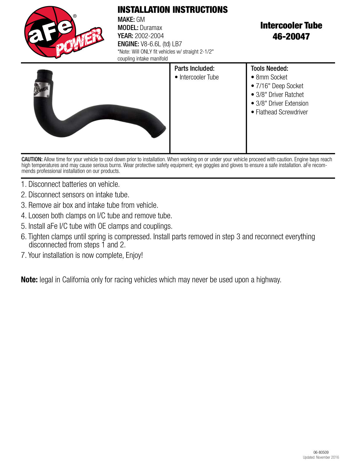 aFe Bladerunner Intercooler Tube Out | GM Diesel Trucks 01-07 (46-20047)