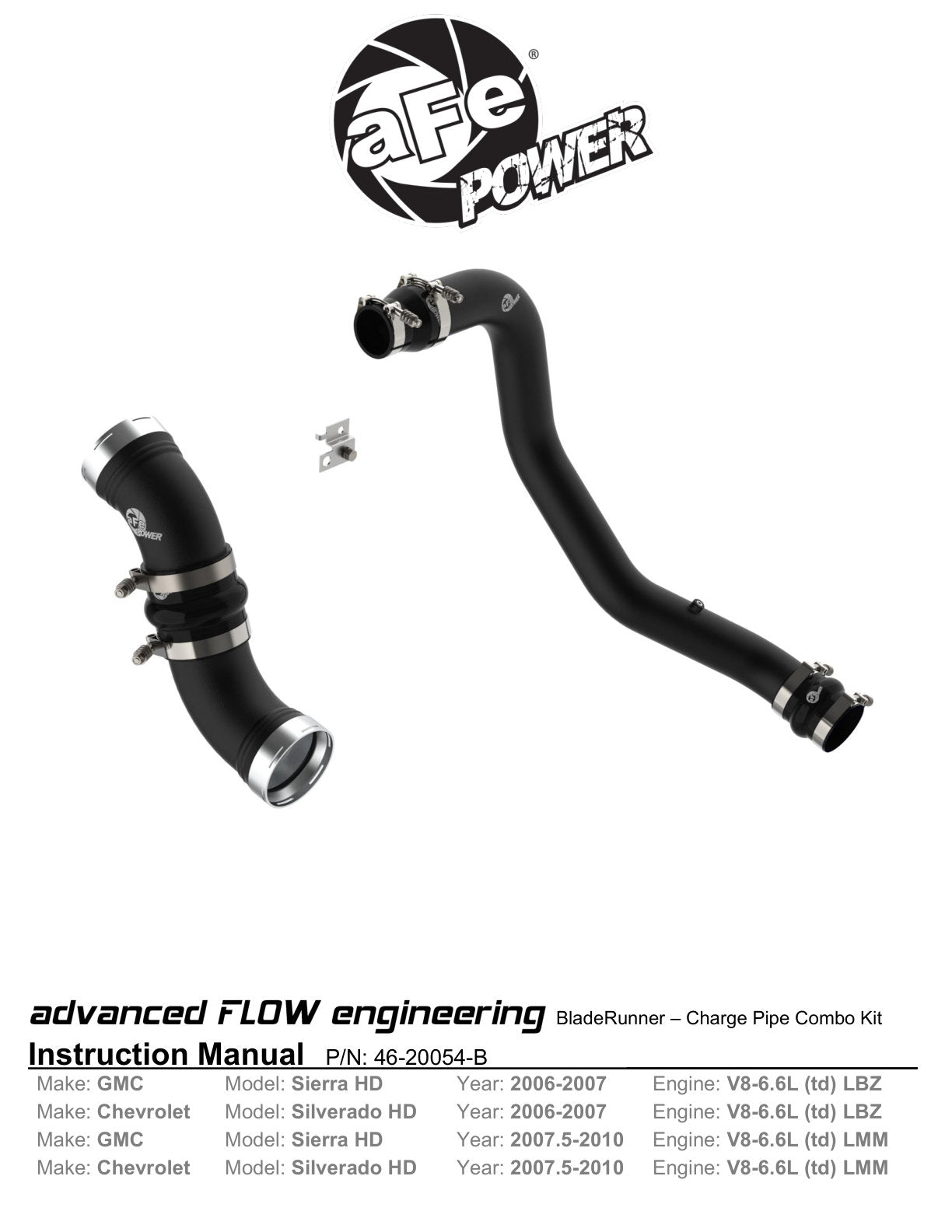 aFe BladeRunner Aluminum Hot & Cold Charge Pipe Kit | GM Diesel Trucks V8 6.6L (06-10) (46-20054-B)