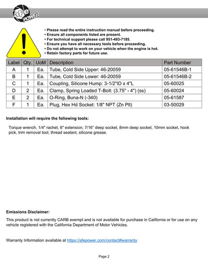 aFe BladeRunner Charge Pipe GM Diesel 06-14 V8-6.6L | Silverado/Sierra 07-14 (46-20059-B)