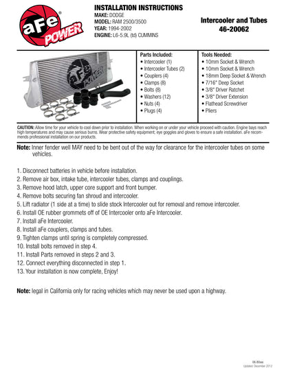 aFe 46-20062 Bladerunner Intercooler | Dodge Ram 2500/3500 Van (94-02) (LG-5.9L)