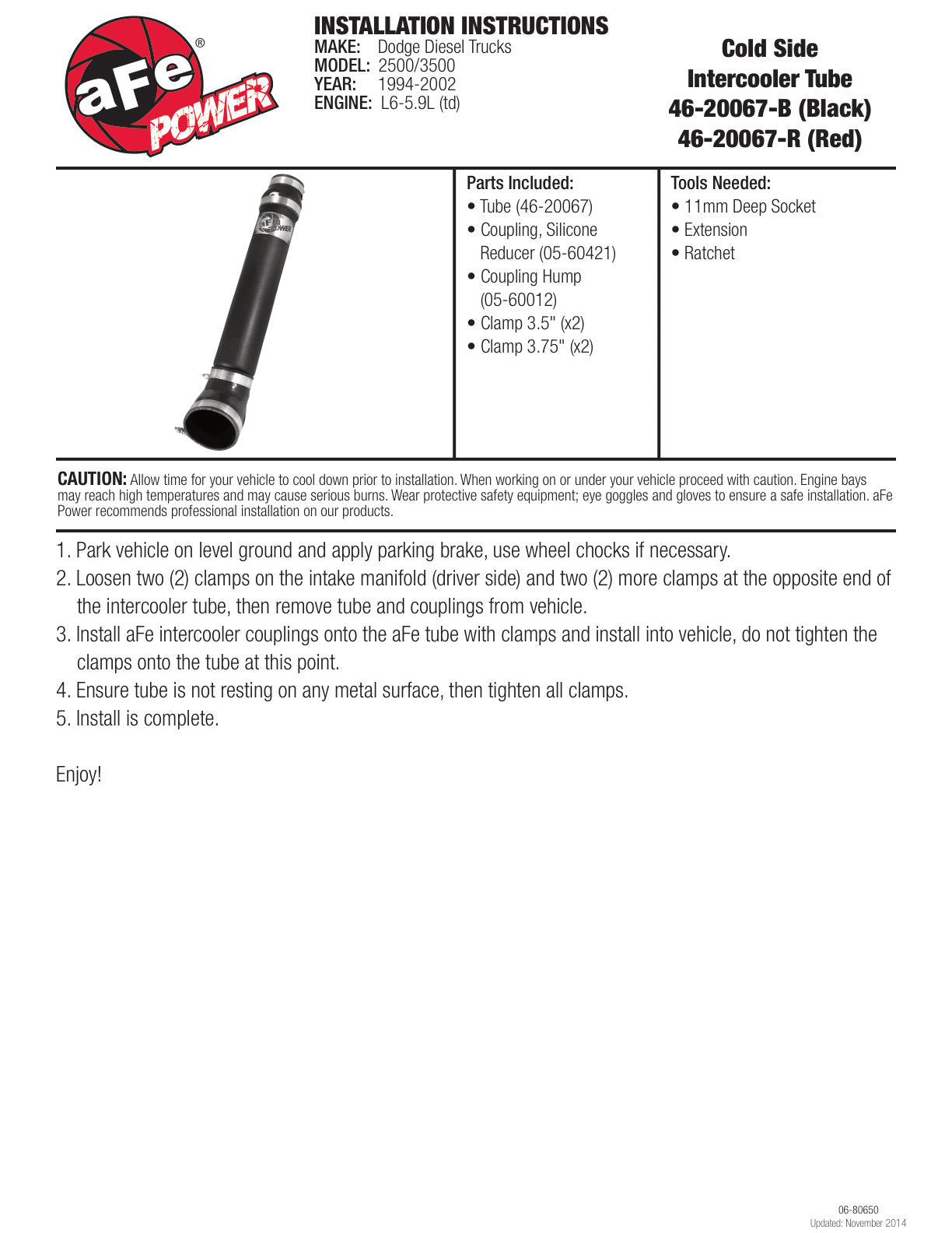 aFe Bladerunner I/C Tube 3.5in | Dodge Ram 2500/3500 Van (94-02) (46-20067-B)