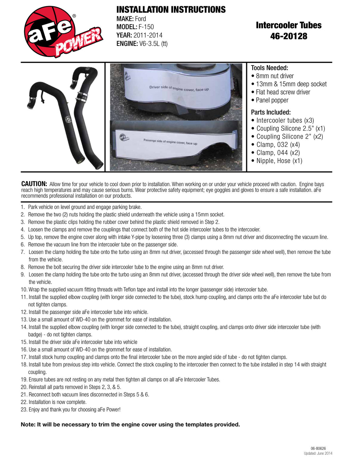 aFe Bladerunner 2.5in Intercooler Inlet Tubes | Ford F-150 V6 3.5L Ecoboost 11-14 (46-20128)