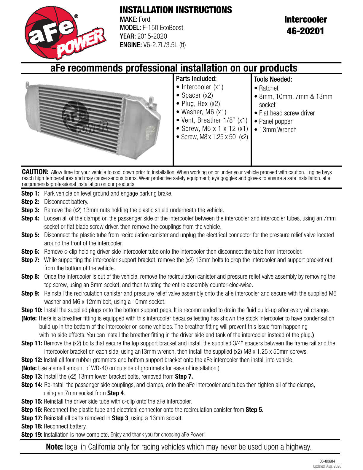 aFe Bladerunner 3in Intercooler | Ford F-150 (15-20) (46-20201)