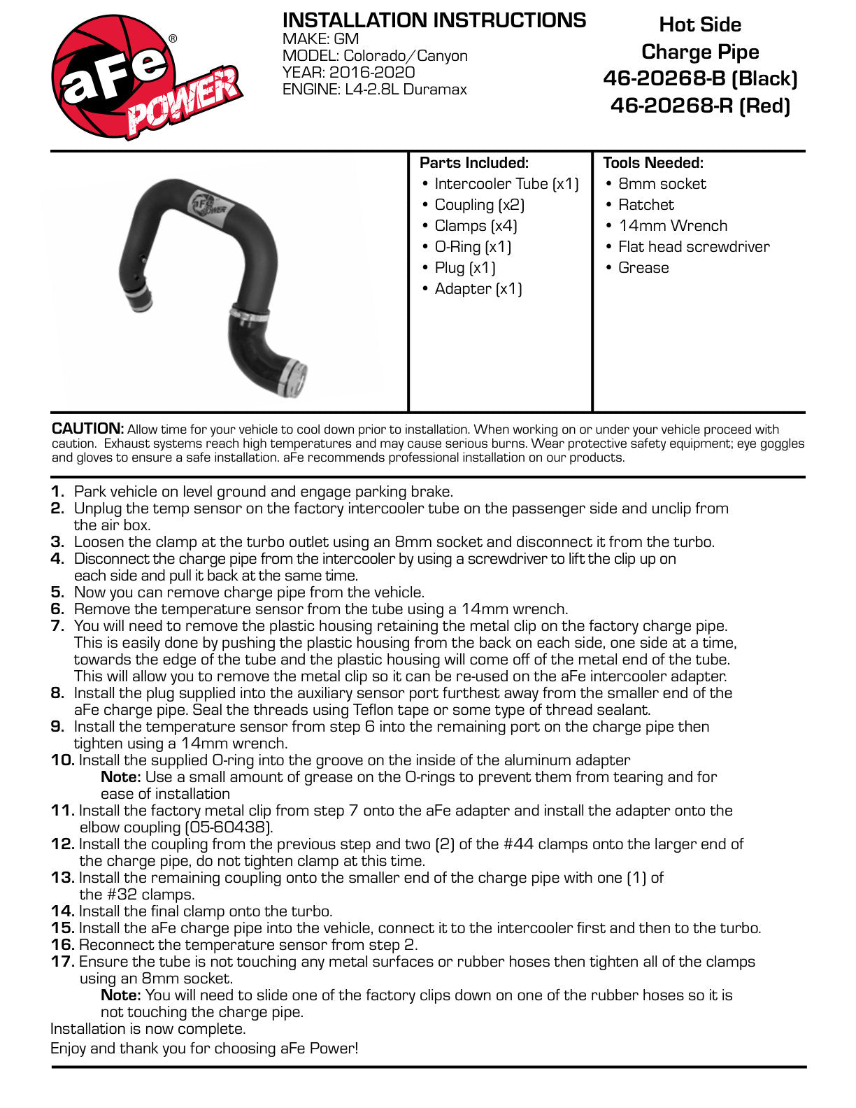 aFe BladeRunner 2.5in IC Tube Hot Side | GM Colorado/Canyon 12-26 (46-20268-B)