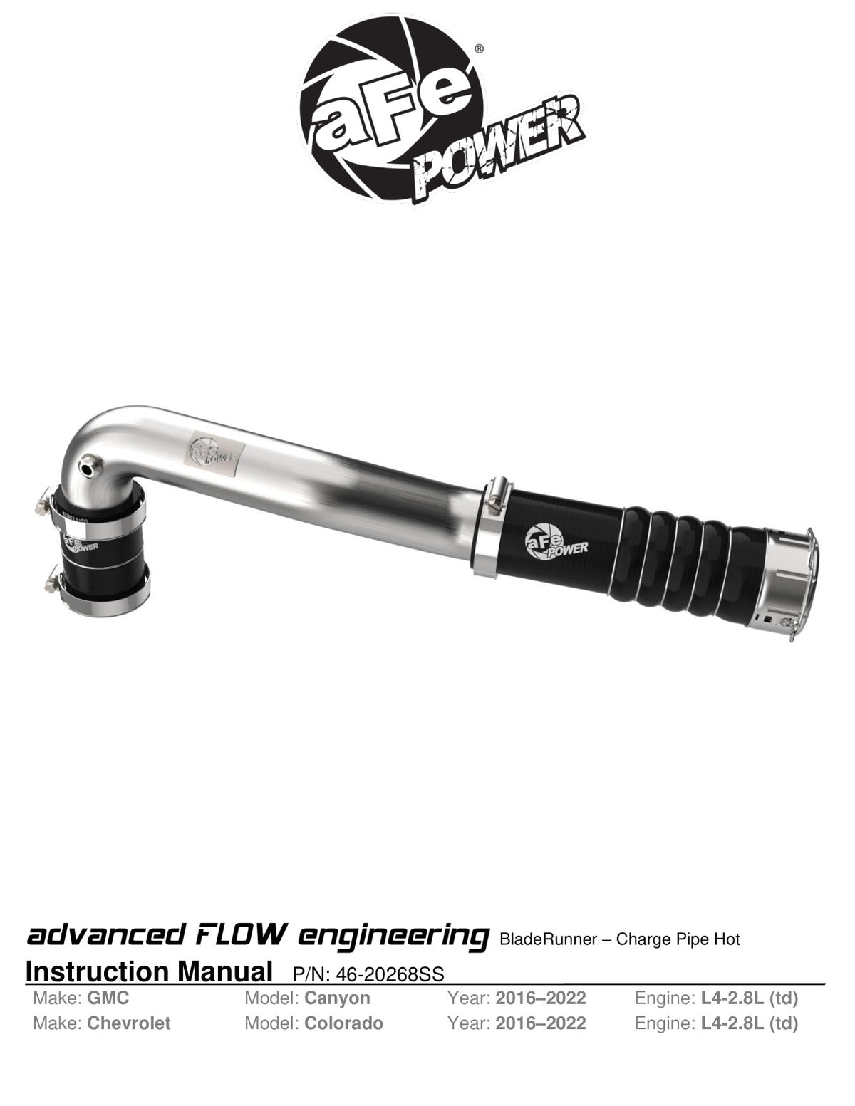 aFe BladeRunner SS Charge Pipe | GM Colorado/Canyon 12-26 (46-20268SS)