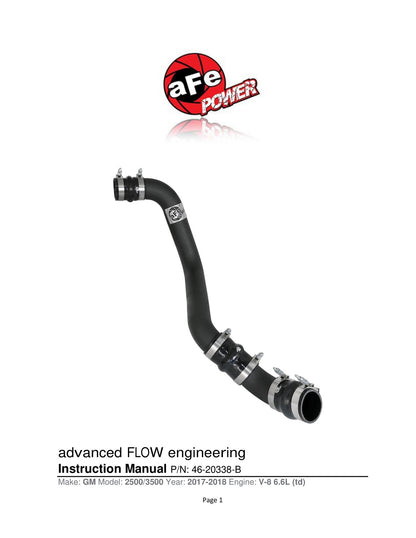 aFe Bladerunner 3in Intercooler Hot Side Tube | GM Diesel 15-19 L5P (46-20338-B)