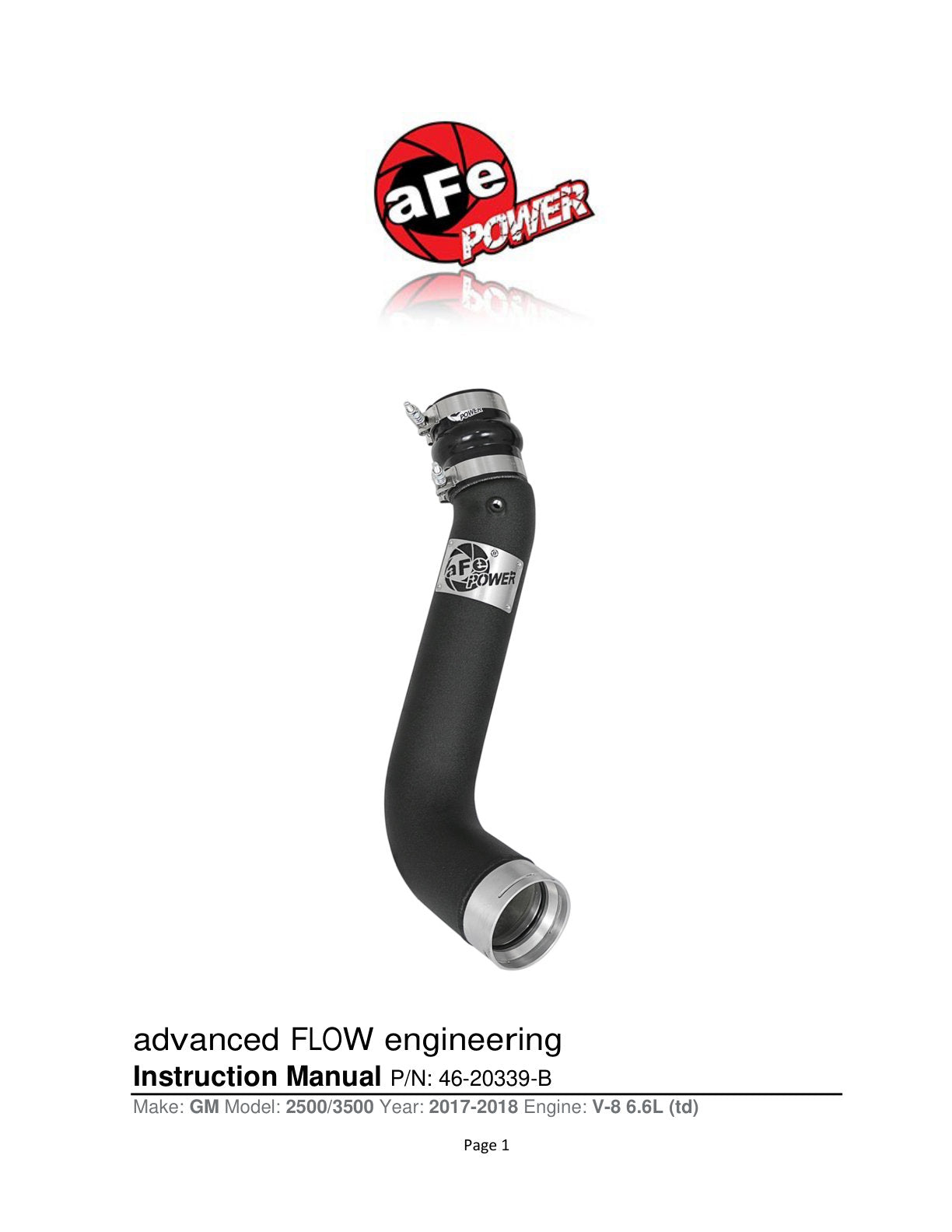 aFe BladeRunner 3in Black Intercooler Tube | GM Diesel V8 6.6L (15-19) (46-20339-B)