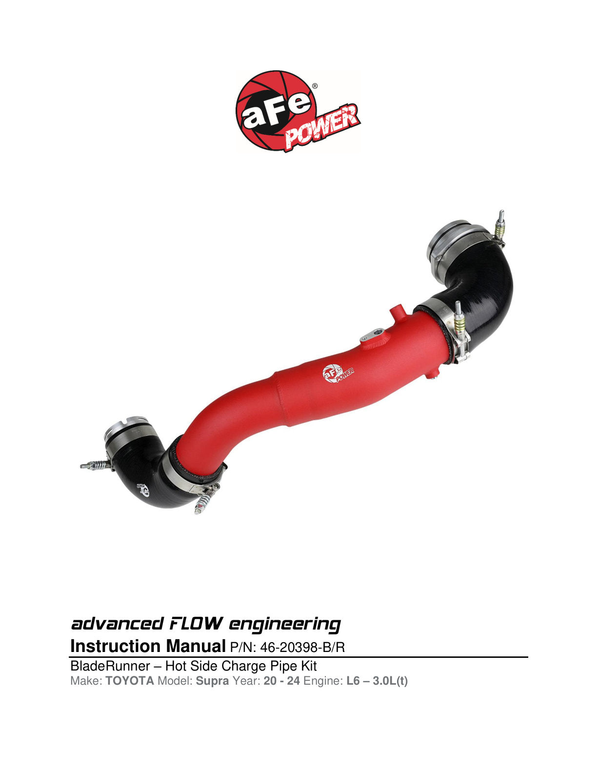 aFe 3in Red Intercooler Tube | Toyota Supra 3.0L (20) (46-20398-R)