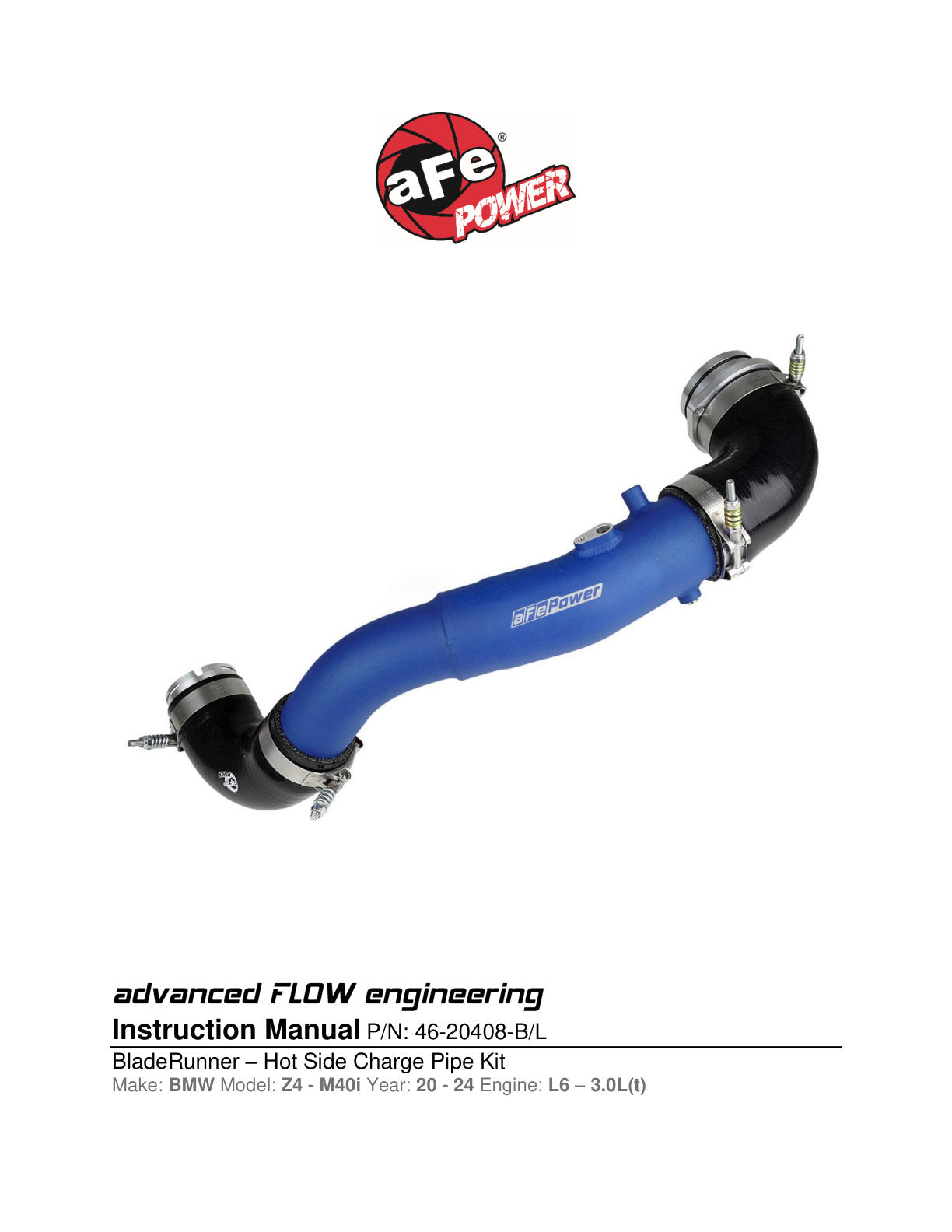 aFe BladeRunner 2.5-3in Hot Side Charge Pipe | BMW Z4 M40i (G29) (18-22) (46-20408-B)