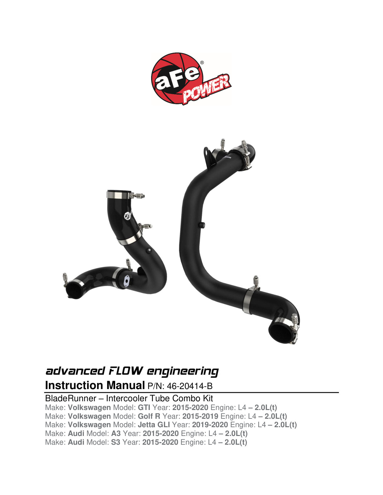 aFe BladeRunner Aluminum Hot & Cold Charge Pipe Kit | VW GTI MKVII 2015-2020 (46-20414-B)