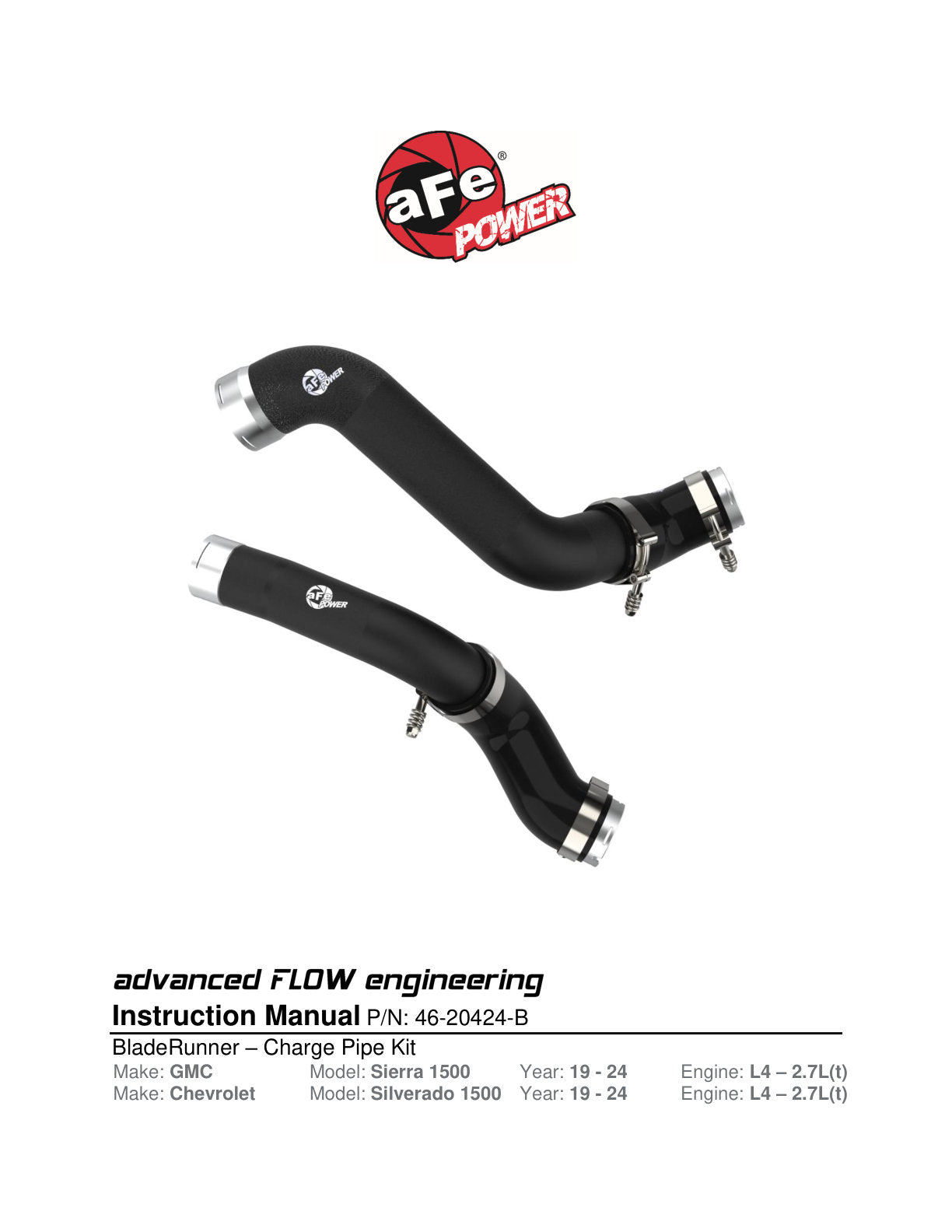 aFe BladeRunner SS Hot & Cold Side Tubes Combo | GM Trucks 1500 L4-2.7L (19-20) (46-20424-B)