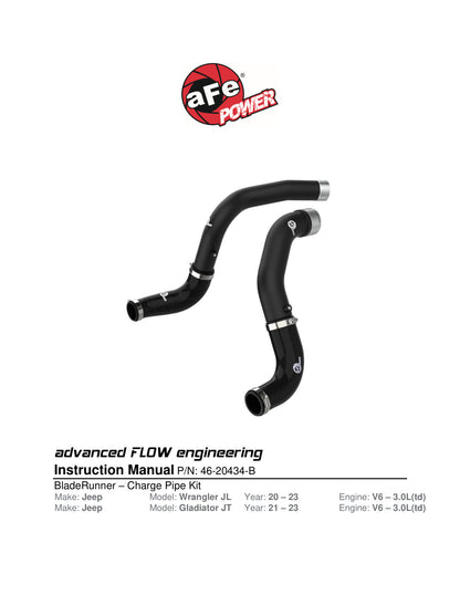 aFe BladeRunner Black 3in Intercooler Pipe Kit | Jeep Wrangler V6-3.0L (20-21) (46-20434-B)