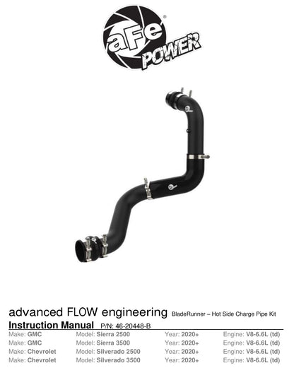 aFe 20-23 GM Diesel V8 6.6L BladeRunner 3in Aluminum Hot Charge Pipe | GM 20-26 (46-20448-B)