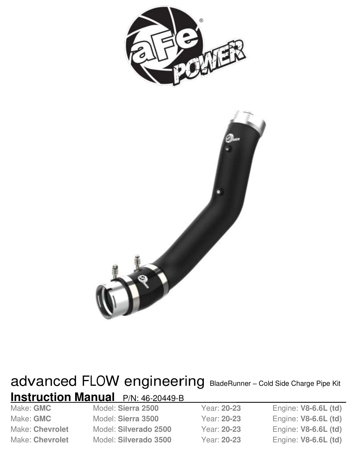 aFe BladeRunner 3.5in Aluminum Charge Pipe | GM Diesel Trucks 19-26 (46-20449-B)