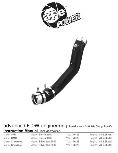 aFe BladeRunner 3.5in Aluminum Charge Pipe | GM Diesel Trucks 19-26 (46-20449-B)