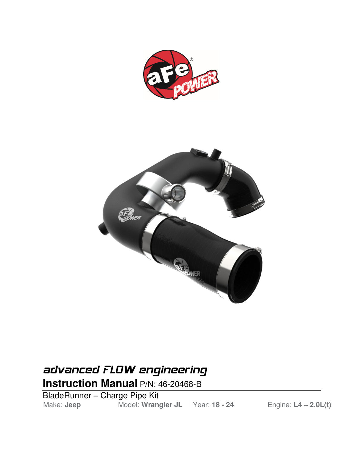 aFe BladeRunner 2.5in Aluminum Hot Charge Pipe | Jeep Wrangler JL (18-24) (46-20468-B)