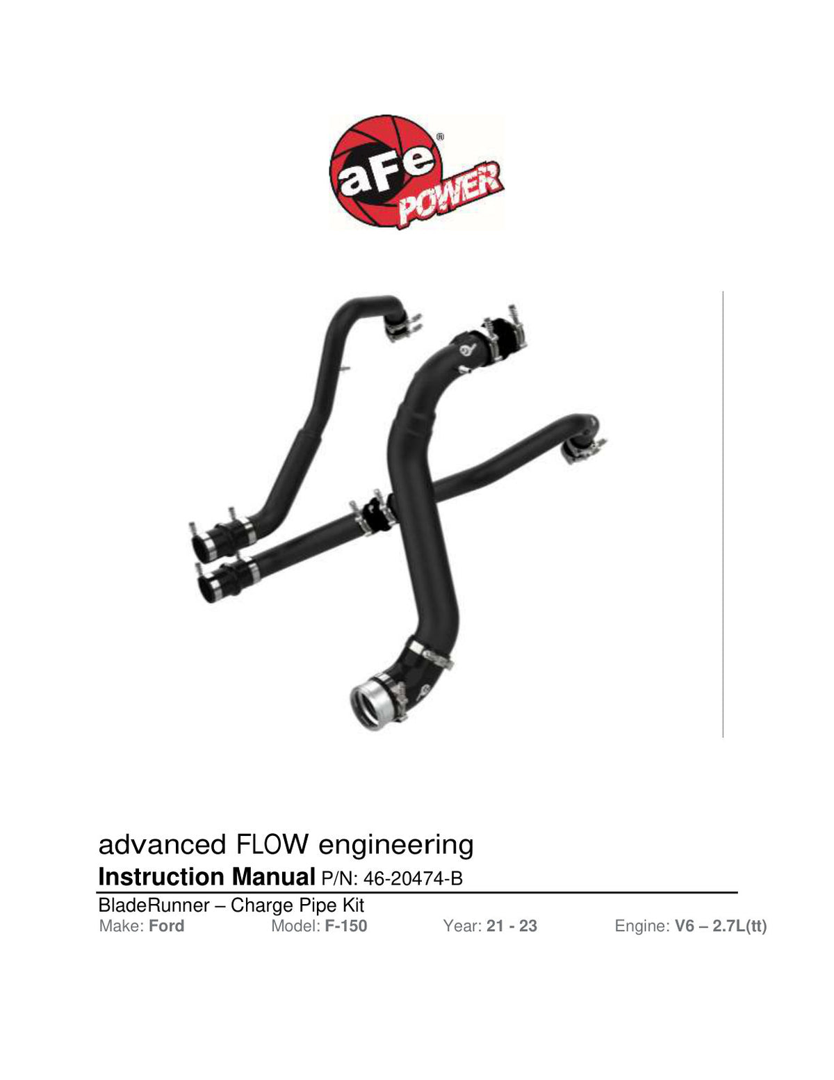 aFe Bladerunner I/C Tubes | Ford F-150 21+ V6-2.7L (46-20474-B)