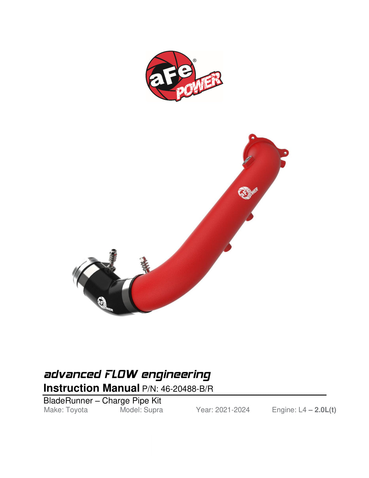 aFe BladeRunner Red 2-3/4in Aluminum Charge Pipe | Toyota Supra GR A90 2021 (46-20488-R)