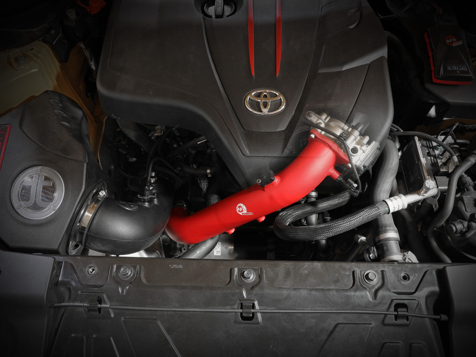 aFe BladeRunner Red 2-3/4in Aluminum Charge Pipe | Toyota Supra GR A90 2021 (46-20488-R)
