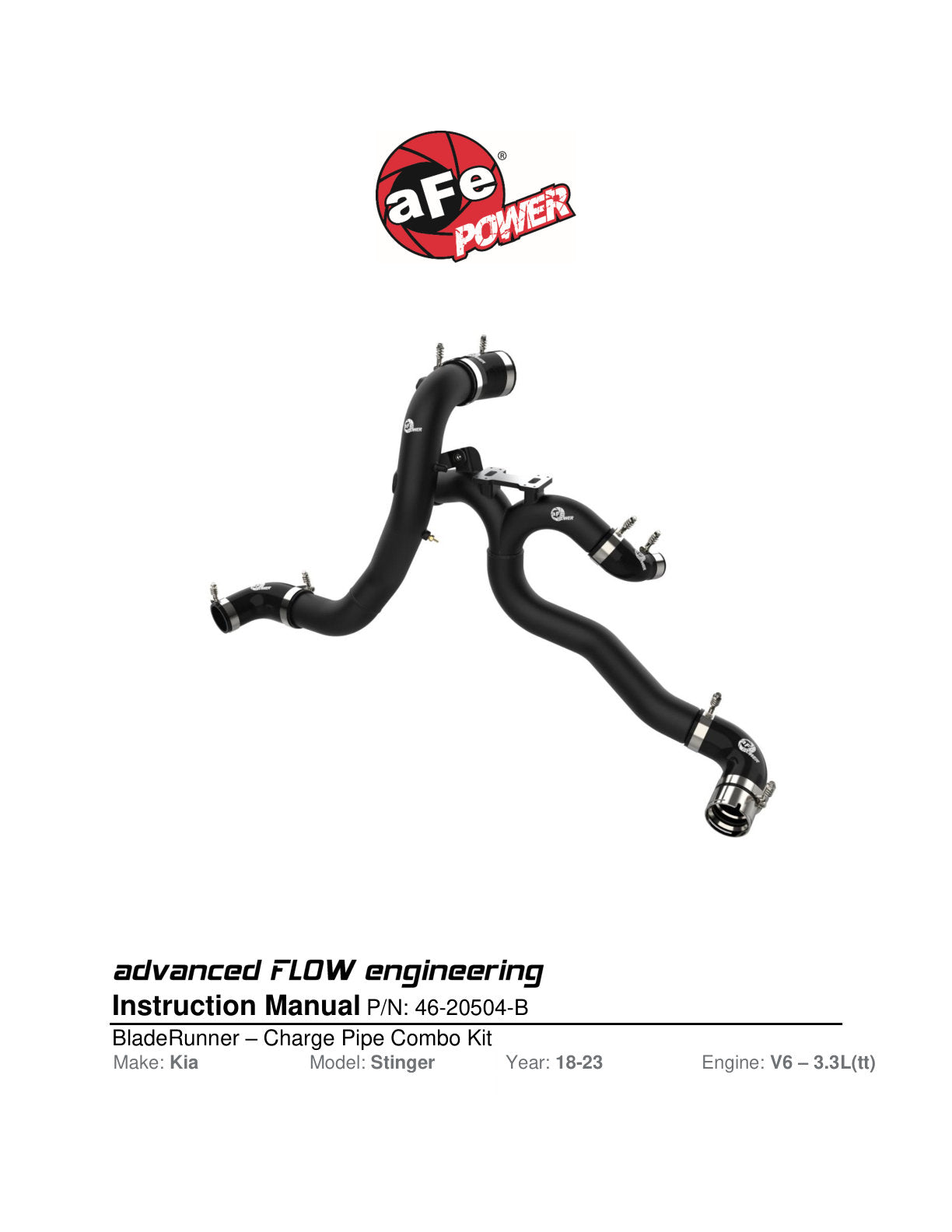 aFe BladeRunner Alum Hot/Cold Charge Pipe Kit | Kia Stinger V6-3.3L (46-20504-B)
