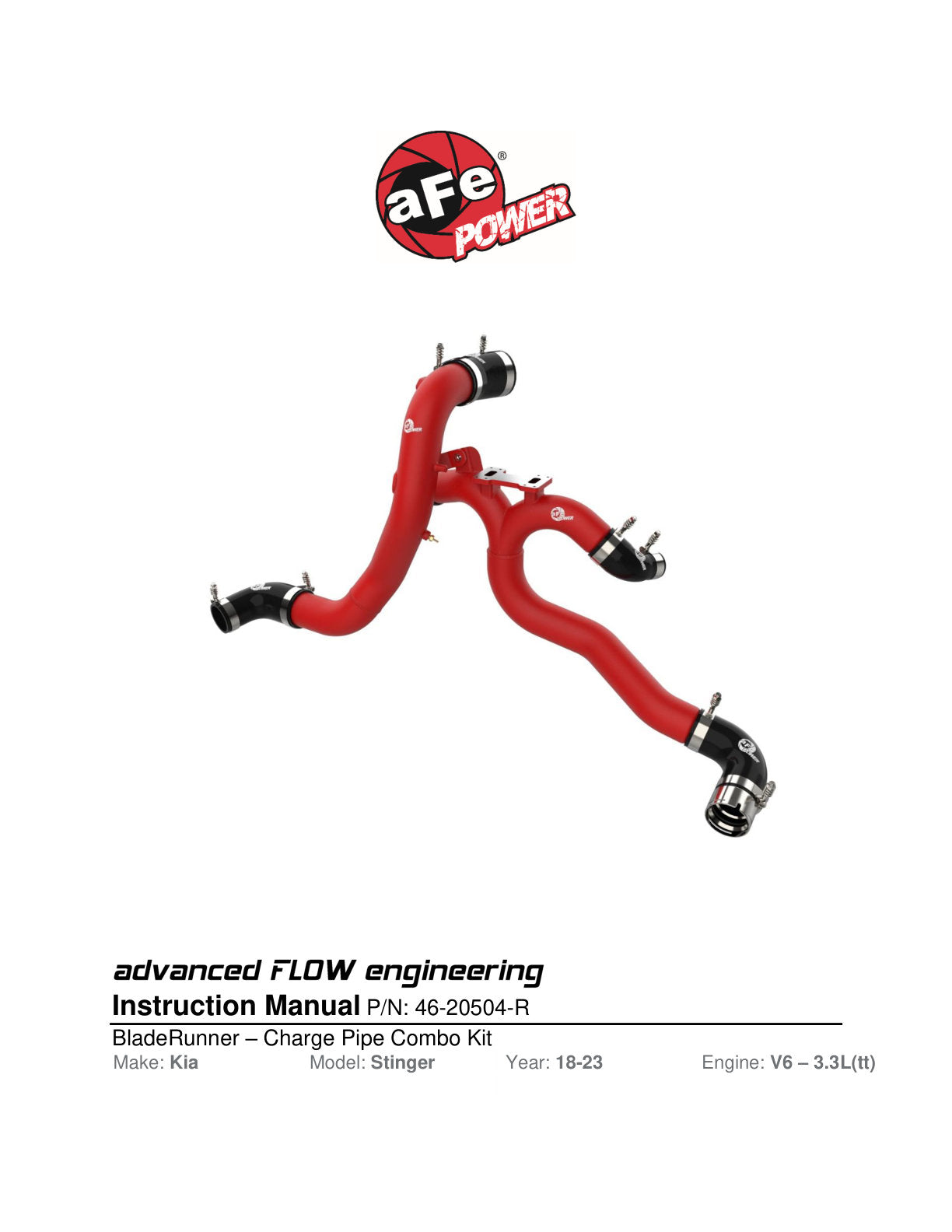 aFe BladeRunner Alum Hot/Cold Charge Pipe Kit | Kia Stinger V6-3.3L (18-21) (46-20504-R)