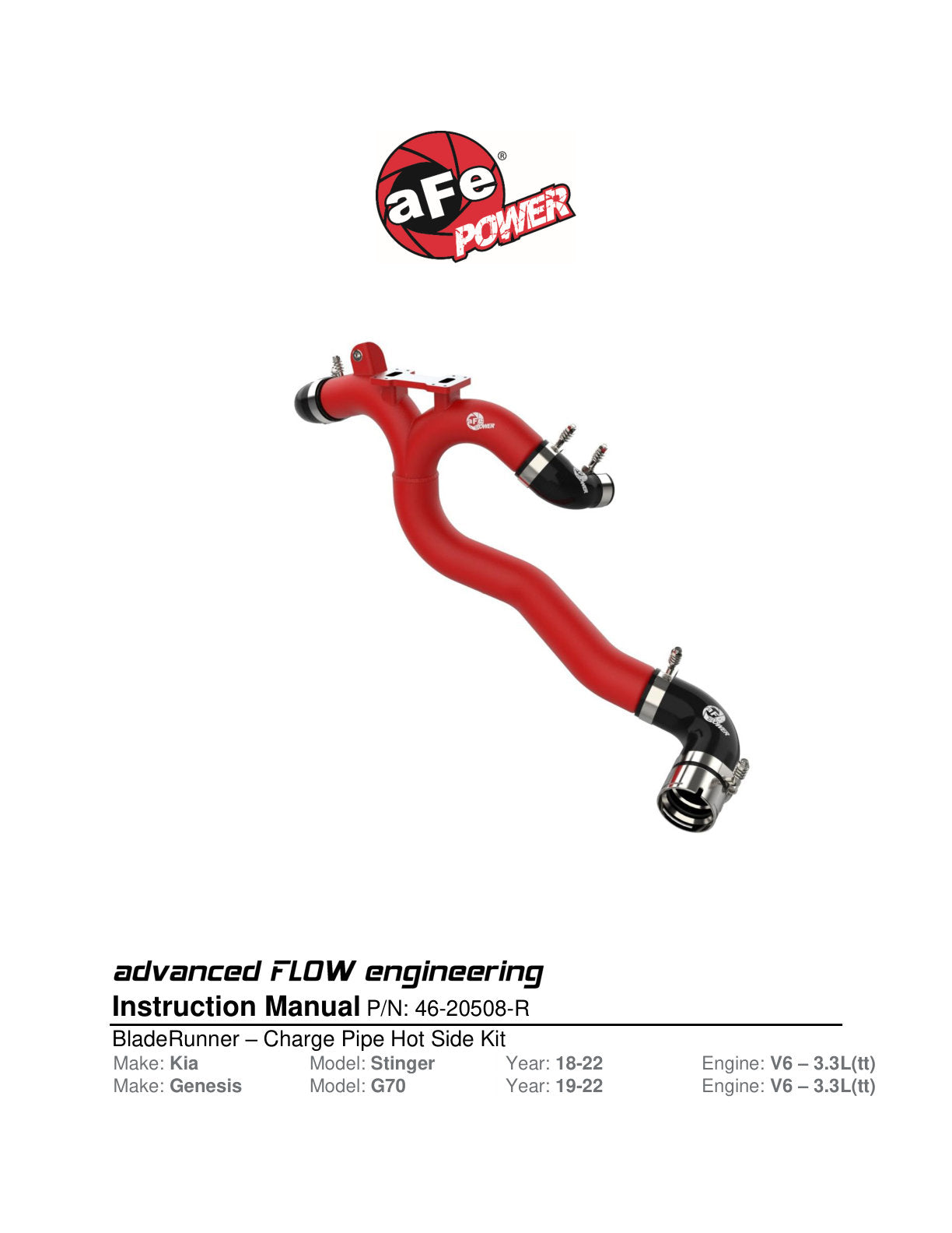 aFe 3in Aluminum Hot Charge Pipe Red | Kia Stinger (18-20)/G70 (19-22) (46-20508-R)