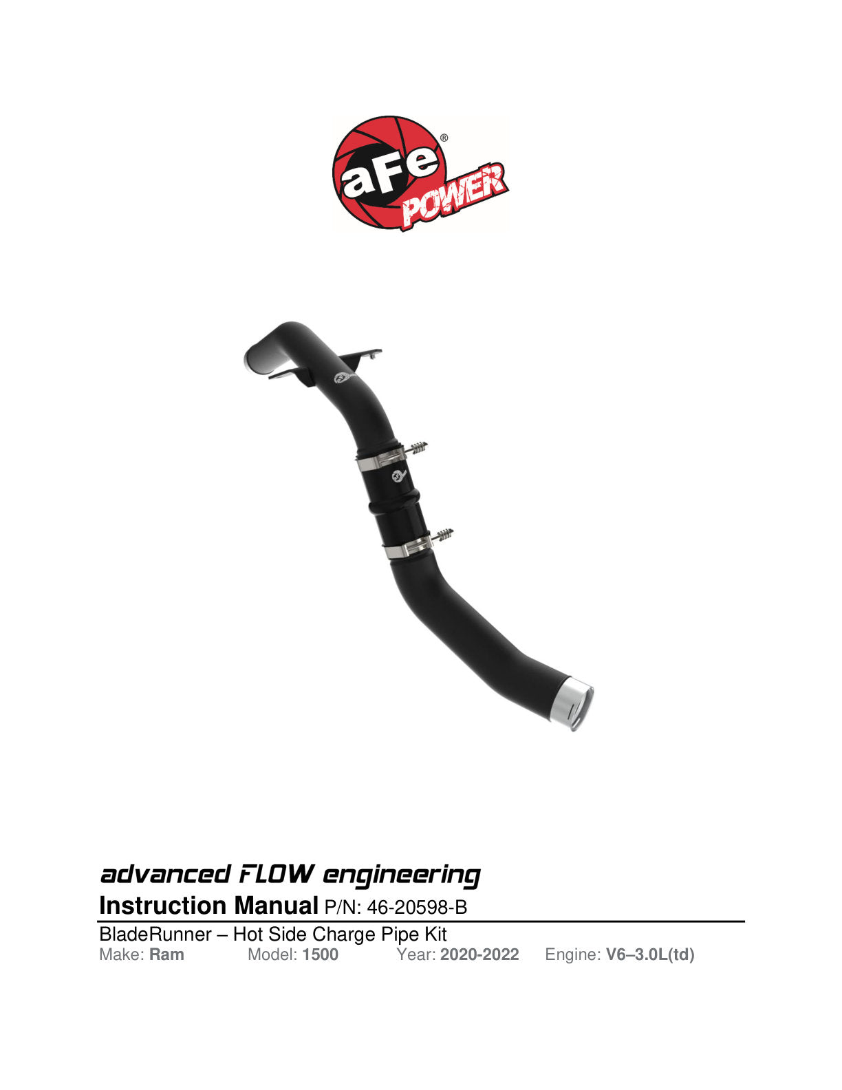 aFe RAM 1500 20-22 V6-3.0L Charge Pipe | Dodge 1500/RT/TRX 19-26 (46-20598-B)