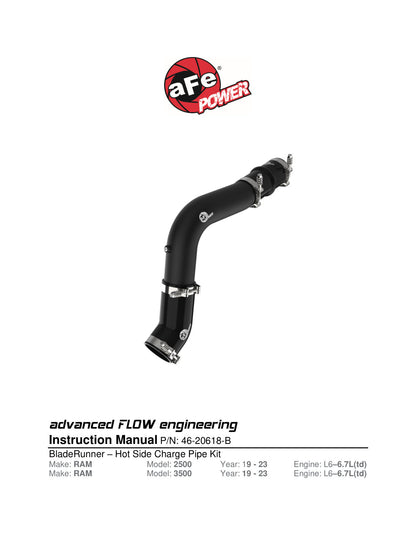 aFe BladeRunner 3.5in Al Hot Charge Pipe | Dodge 1500/Ram 1500 V (19-26) (46-20618-B)