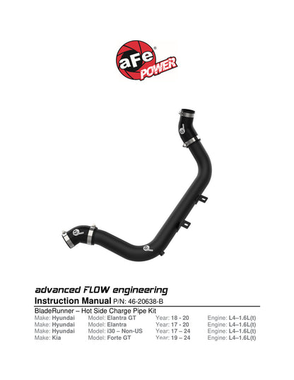 aFe BladeRunner 2-1/4" Aluminum Hot Charge Pipe Black | Hyundai Elantra GT 2017-20 L4-1.6L (46-20638-B)