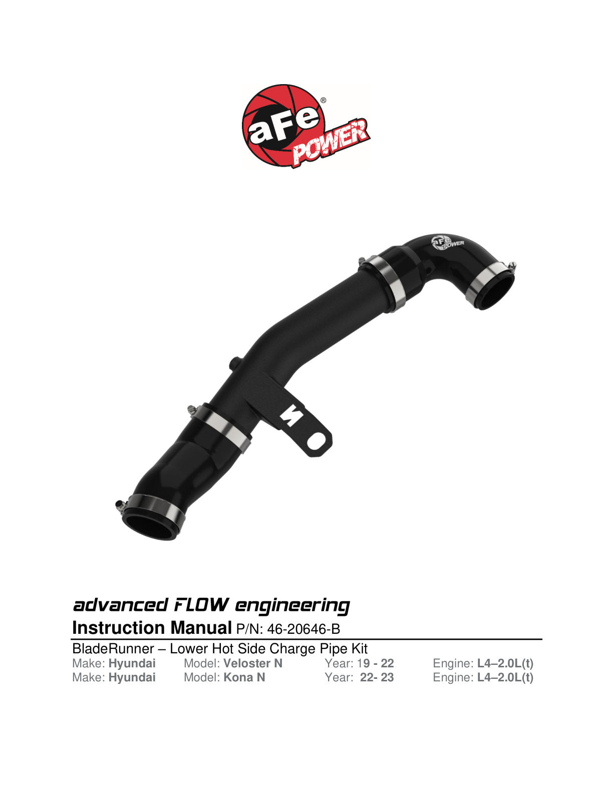 aFe BladeRunner 2.5in Aluminum Hot Charge Pipe - Black | Hyundai Veloster N L4 2.0L (19-22) (46-20646-B)