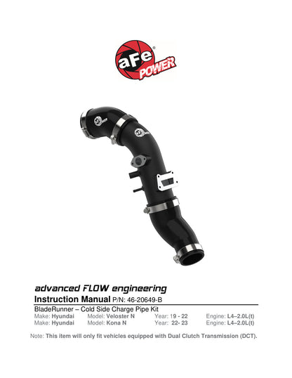 aFe 2-3/4in BladeRunner Aluminum Cold Charge Pipe - Black | Hyundai Veloster N 2.0L (19-22) (46-20649-B)