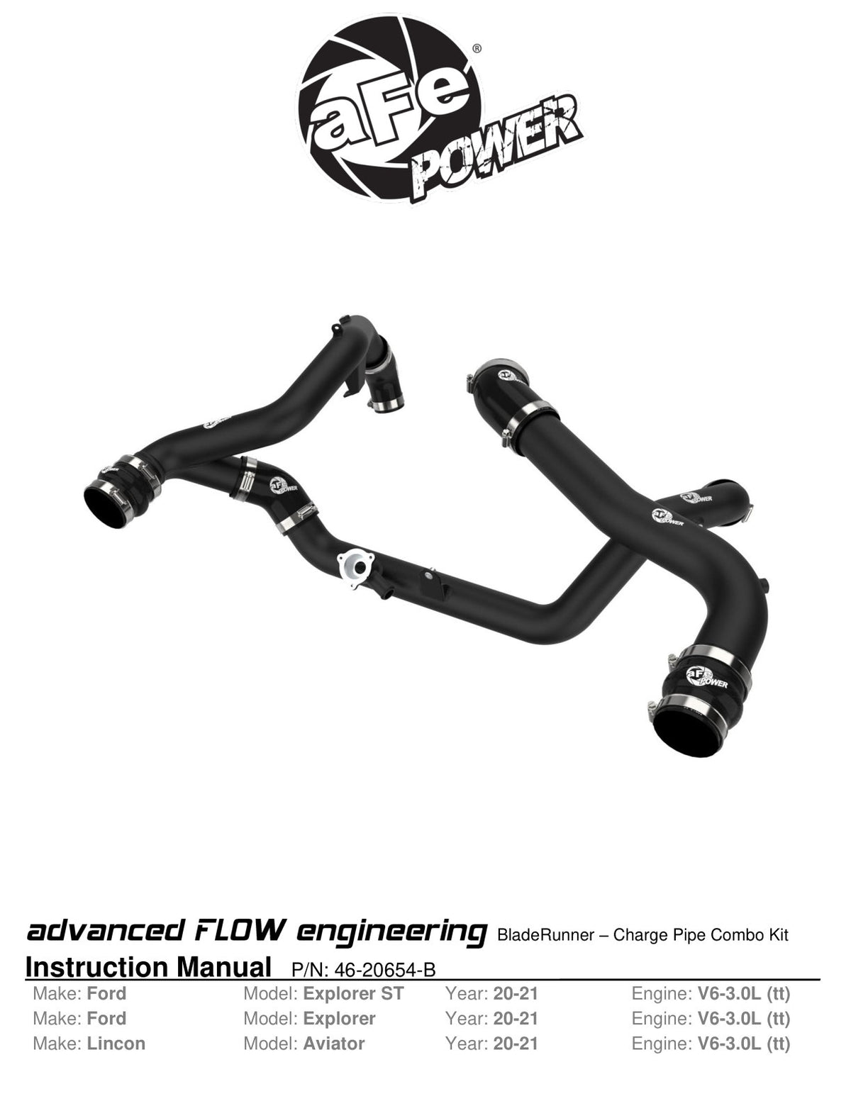 aFe BladeRunner Aluminum Hot & Cold Charge Pipe Kit | Ford Explorer ST V6 3.0L (20-23) (46-20654-B)