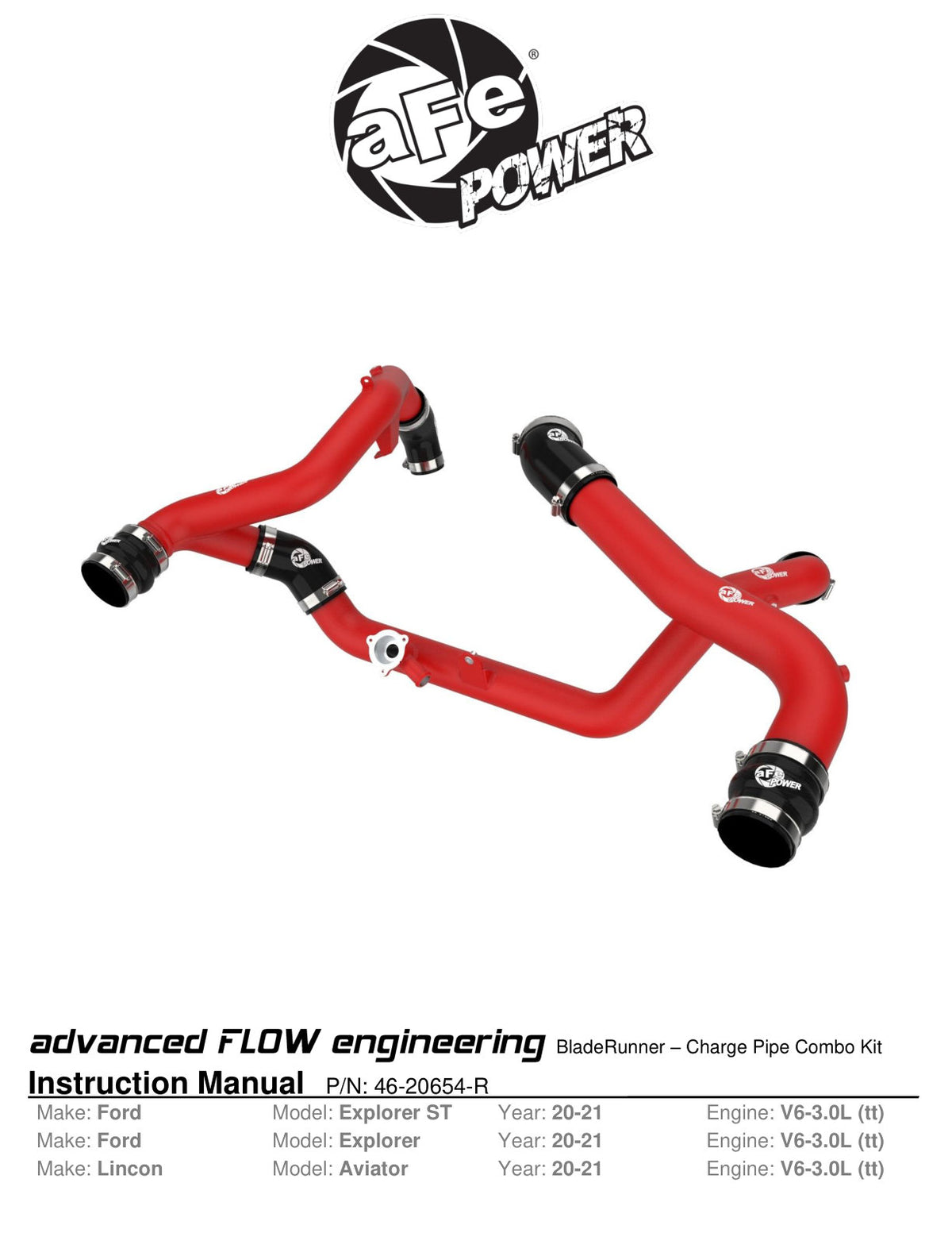 aFe BladeRunner Aluminum Hot & Cold Charge Pipe Kit | Ford Explorer ST V6 3.0L (20-23) (46-20654-R)
