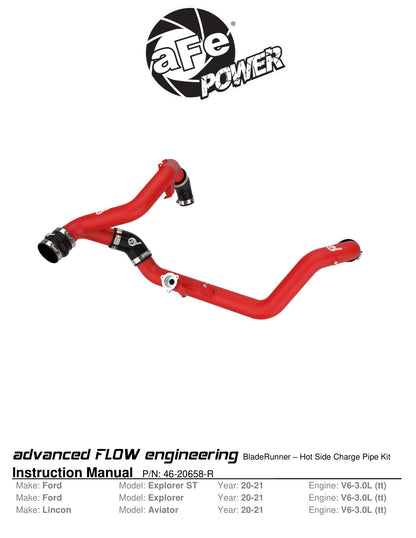 aFe Bladerunner 2-1/4" Aluminum Hot Charge Pipe Red | Ford Explorer/Explorer ST (20-23) (46-20658-R)