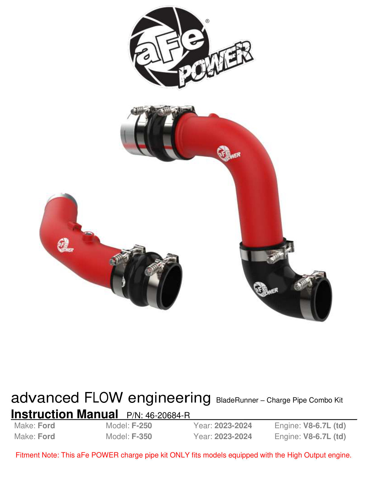 aFe BladeRunner Aluminum Hot & Cold Charge Pipe Kit | Ford F250/F350 SD V8-6.7L (23-25) (46-20684-R)