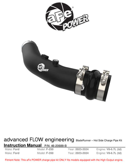 aFe BladeRunner 3in AL Hot Charge Pipe | Ford F250/F350 V8-6.7L (46-20688-B)