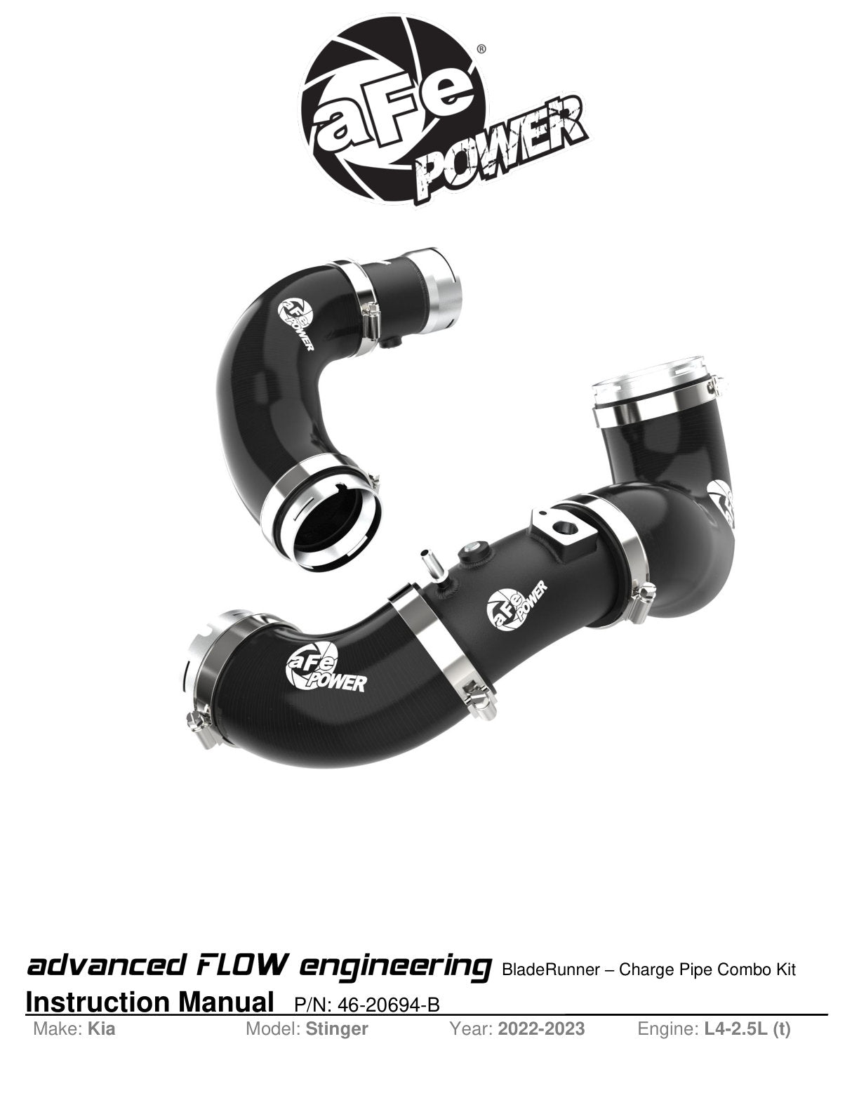 aFe BladeRunner Charge Pipe Kit | Kia Stinger 22-23 (17-24) (46-20694-B)