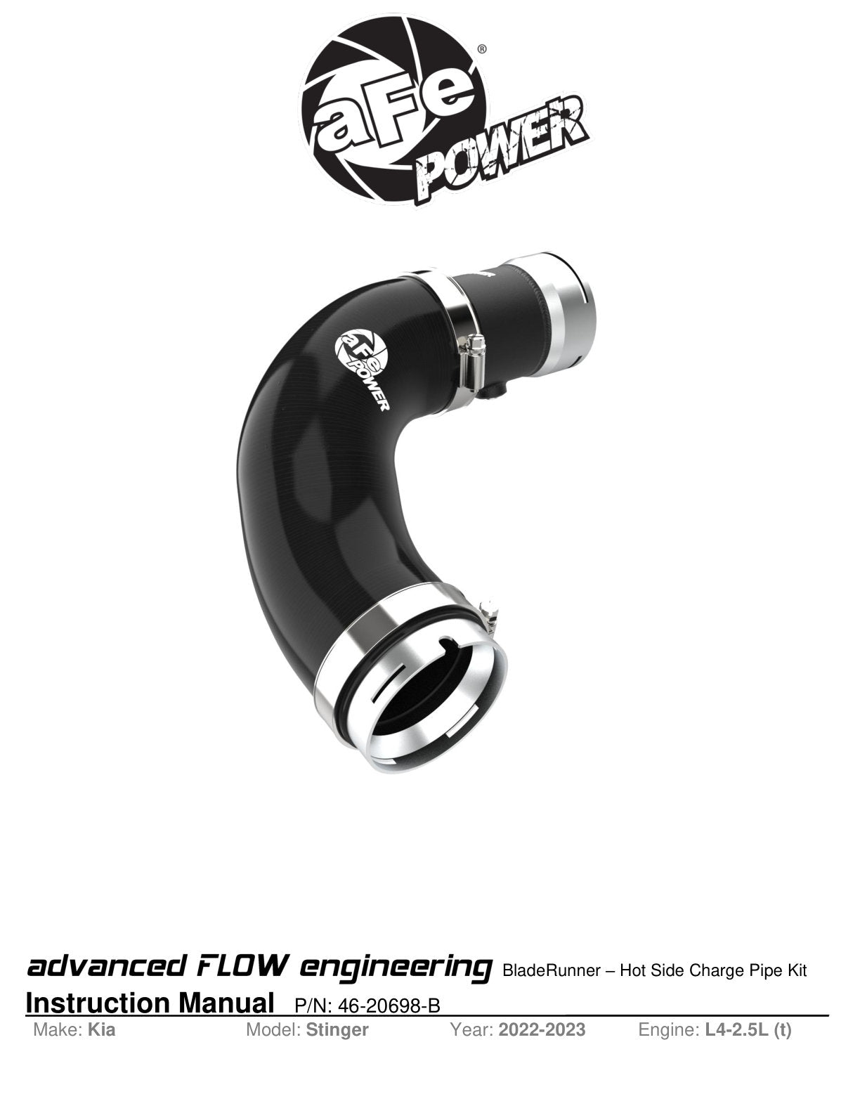 aFe BladeRunner Hot Charge Pipe | Kia Stinger 17-24 (46-20698-B)