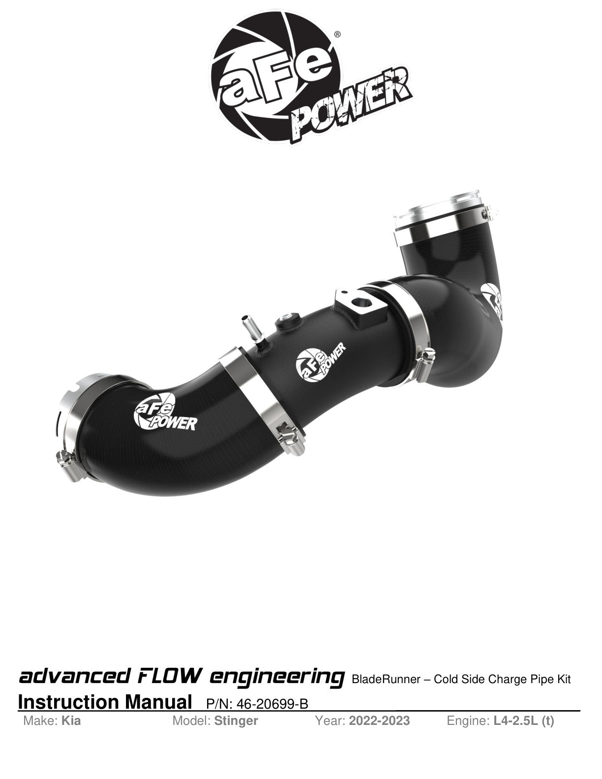 aFe BladeRunner Cold Charge Pipe | Kia Stinger 17-24 L4-2.5L (46-20699-B)