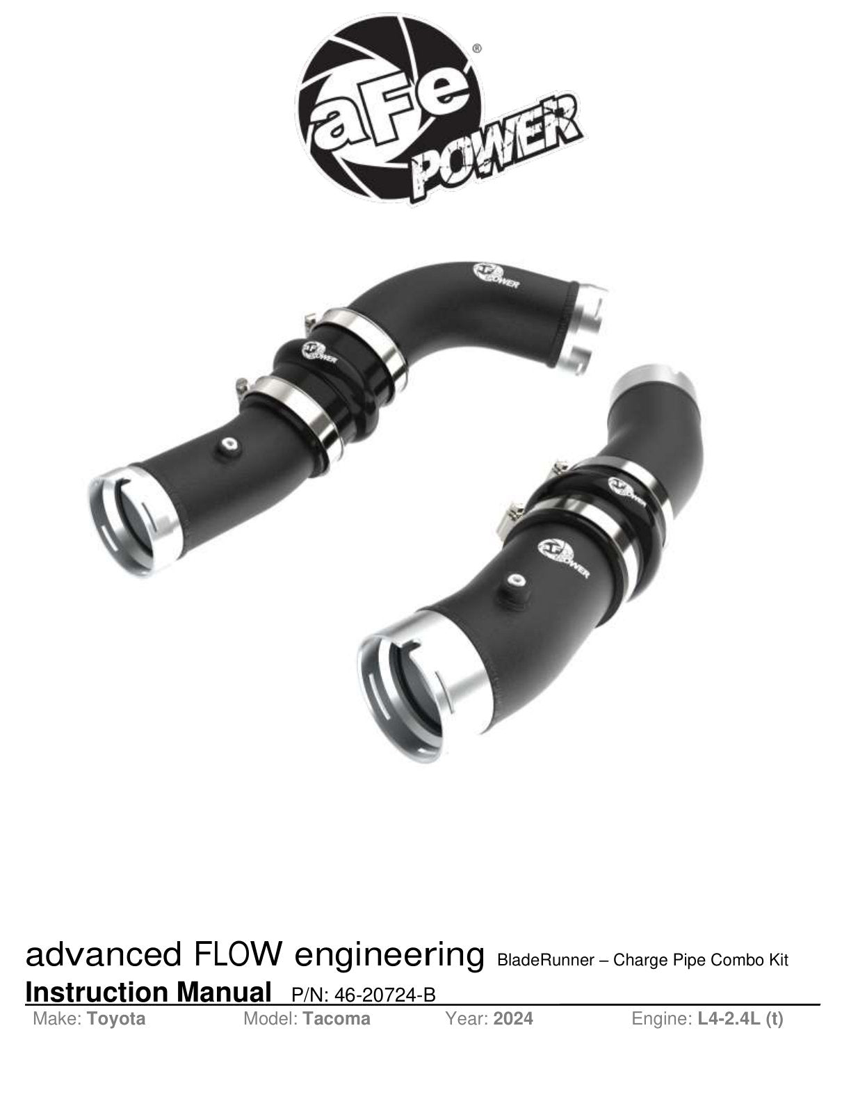 aFe 24+ Tacoma & Land Cruiser Aluminum Charge Pipe Kit | Toyota Tacoma/LC (46-20724-B)
