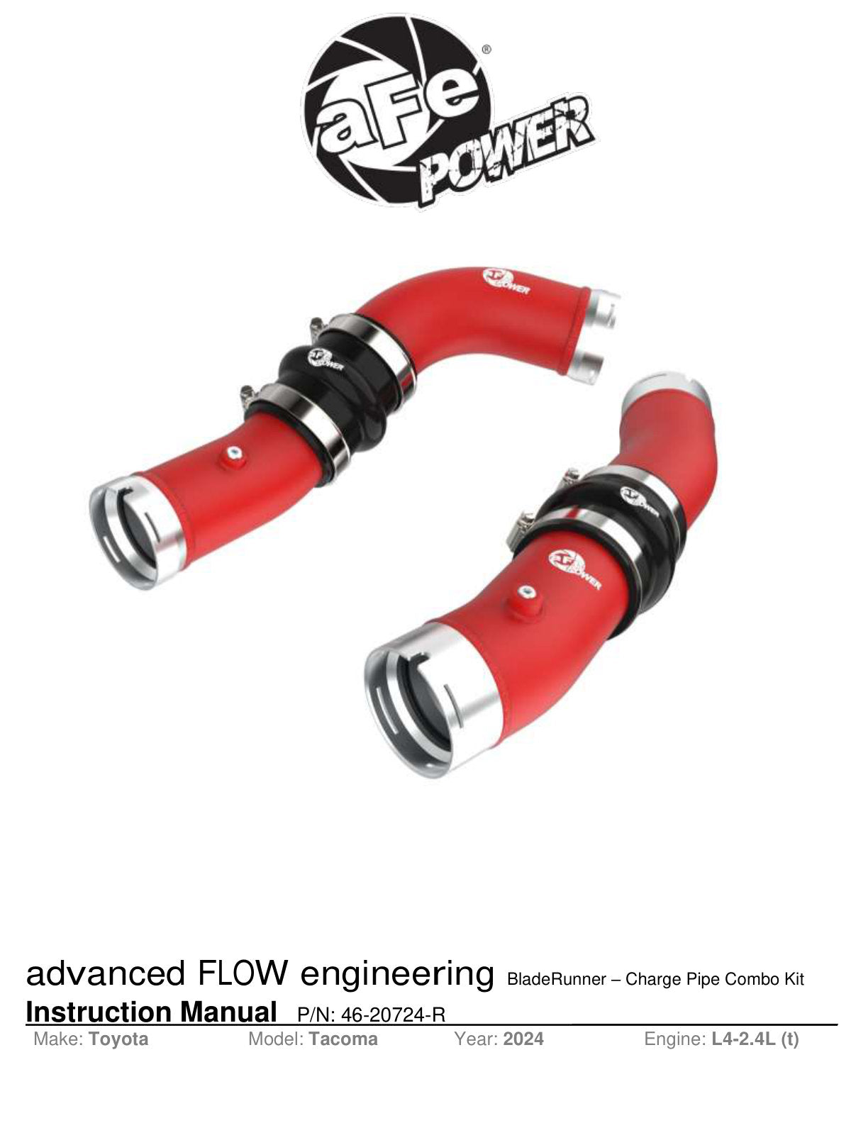 aFe 2.5in & 3in Aluminum Hot & Cold Charge Pipe Kit | Toyota Tacoma (24+) (46-20724-R)