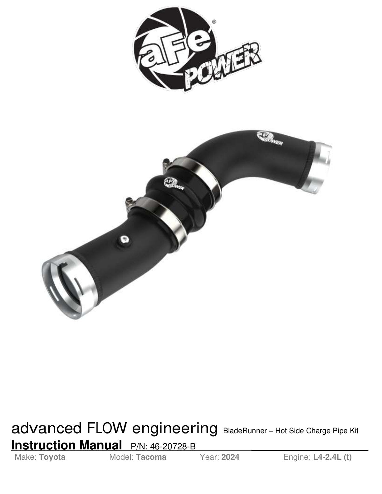 aFe 2.5in Aluminum Hot Charge Pipe | Toyota Tacoma L4 2.4L 2024 (46-20728-B)