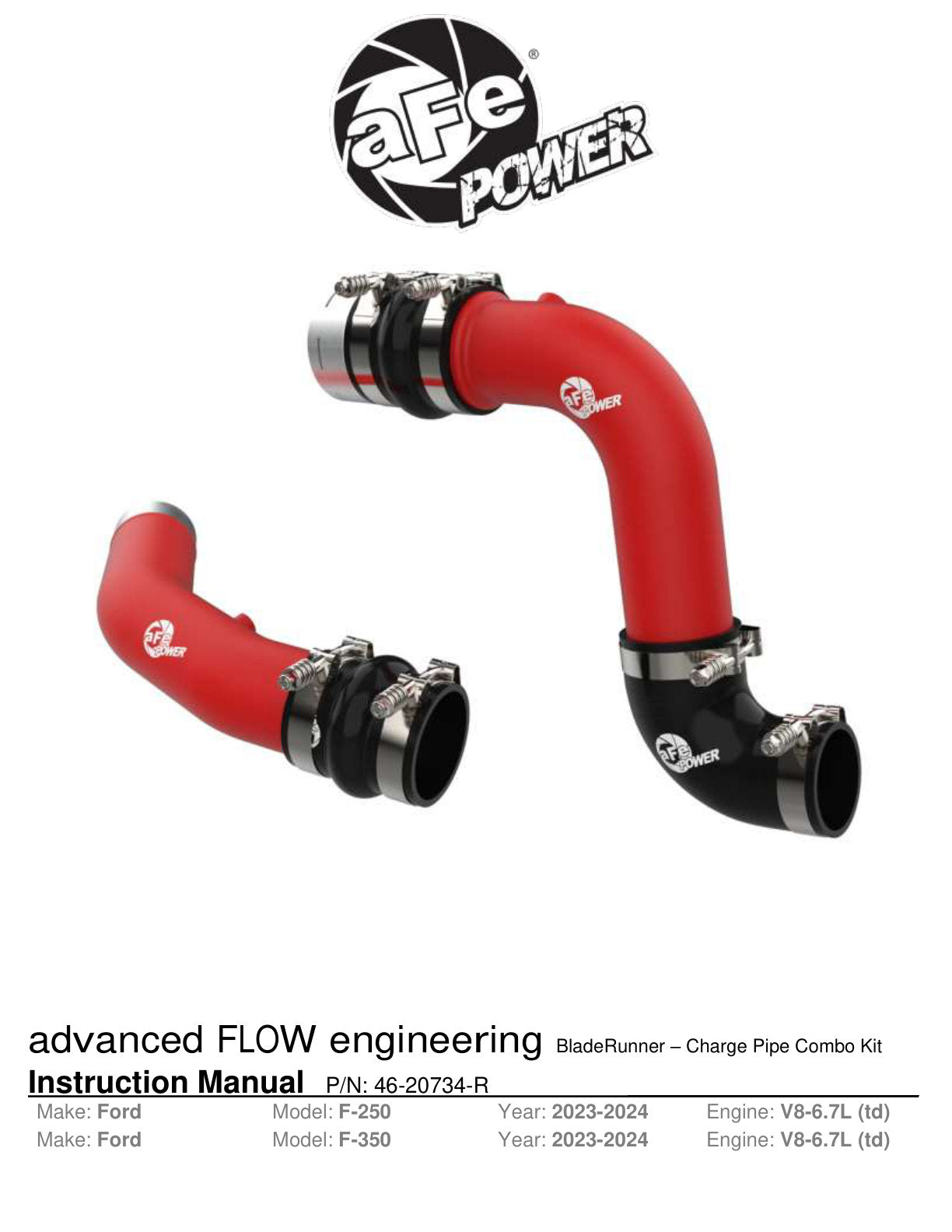 aFe 23-24 Ford Diesel Trucks V8 6.7L BladeRunner Aluminum Hot & Cold Charge Pipe Kit Red (46-20734-R)
