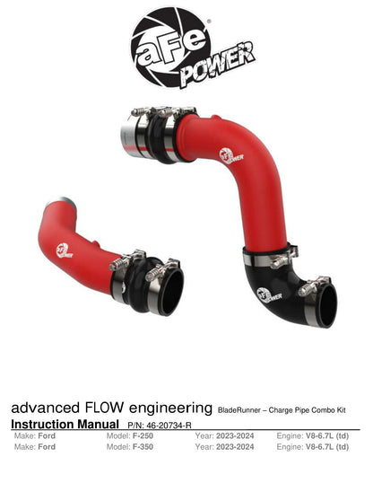 aFe 23-24 Ford Diesel Trucks V8 6.7L BladeRunner Aluminum Hot & Cold Charge Pipe Kit Red (46-20734-R)
