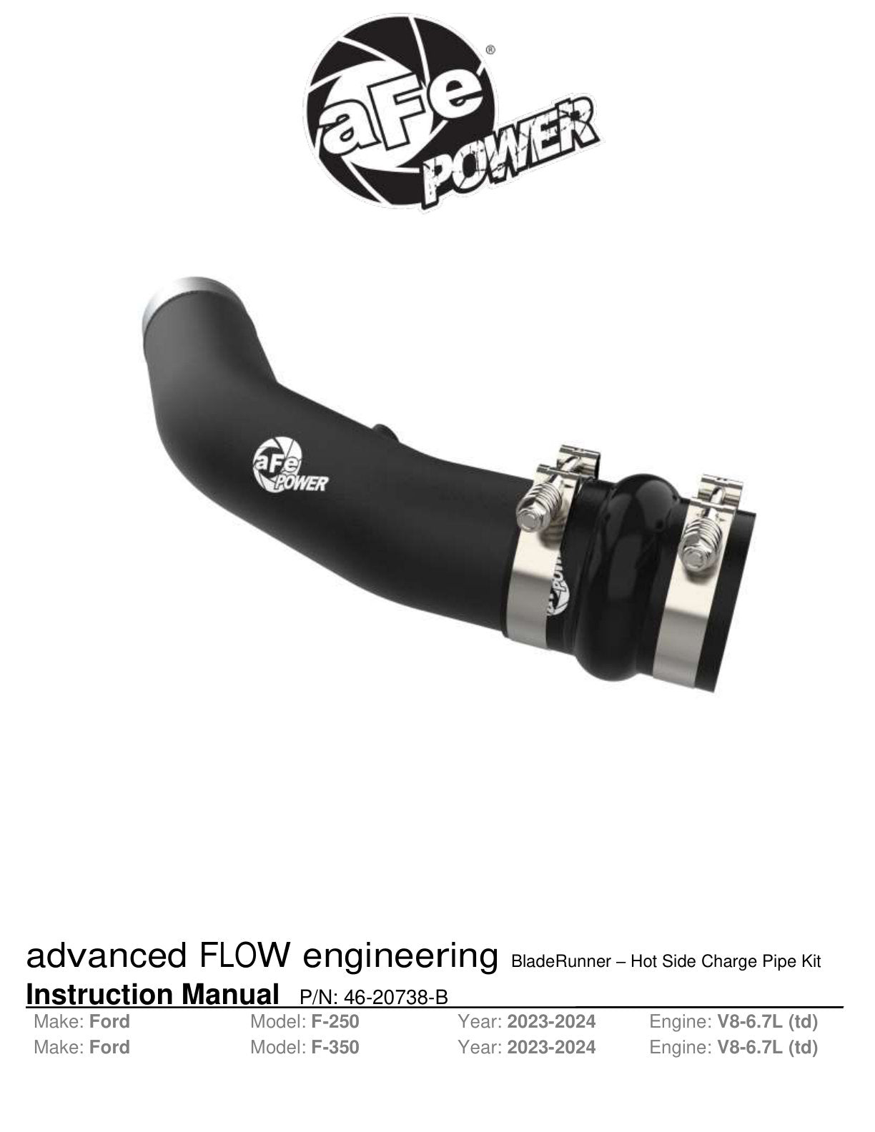 aFe BladeRunner 3in Aluminum Hot Charge Pipe Ford F-250/350 (17-23) (46-20738-B)