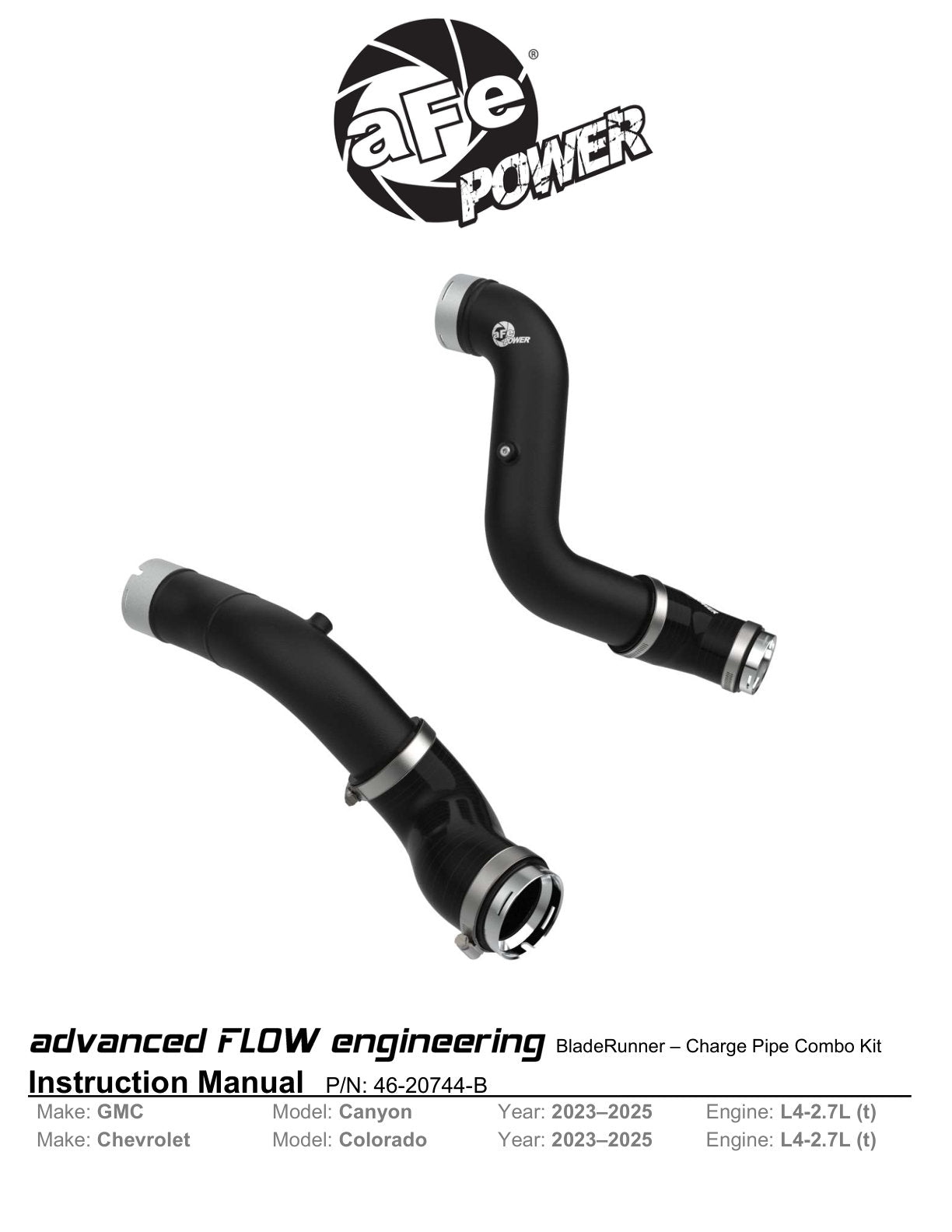 aFe 23-25 GM Colorado/Canyon Aluminum Hot & Cold Charge Pipe Kit | Chevy 12-26 (46-20744-B)